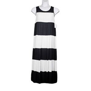 Soma Womens Sleeveless Black White Stripe Colorblock Maxi Bra Dress Size L NWT